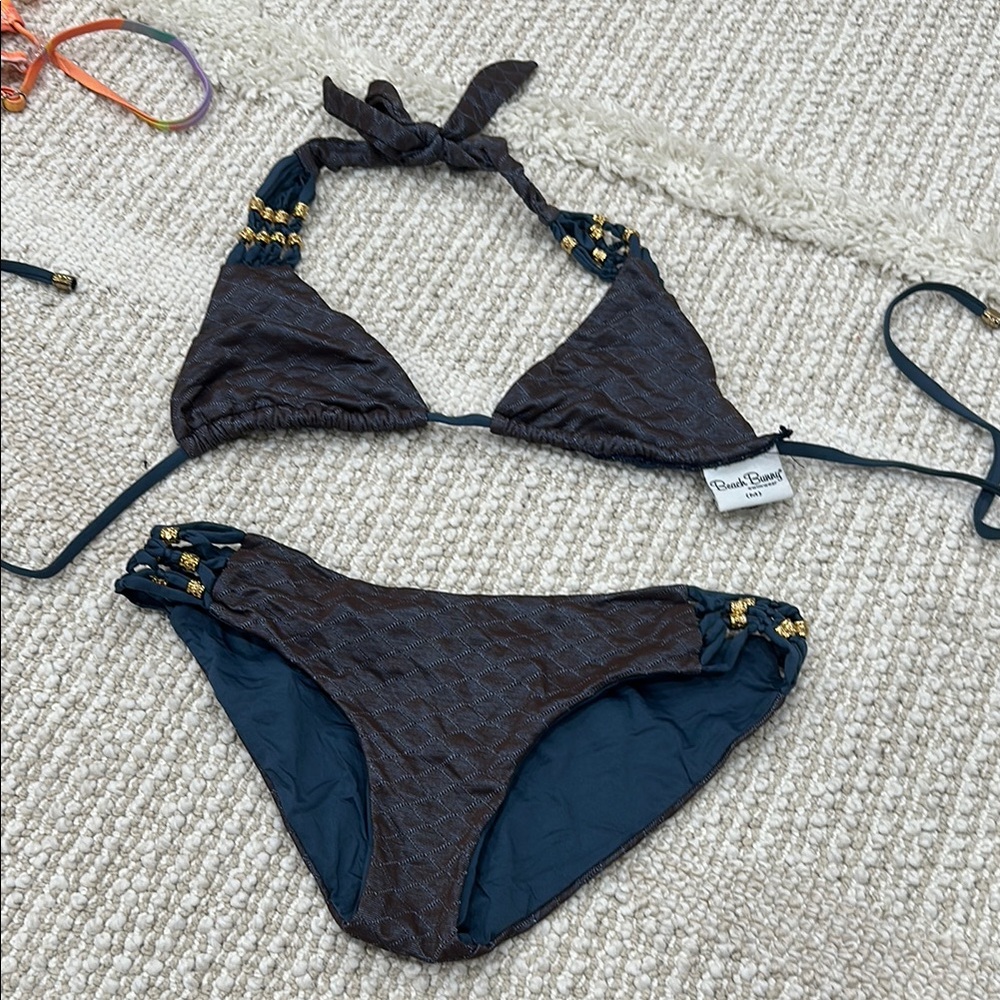 Blue Bikini with Gold Accents